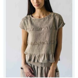 FP BEACH Women's Tan Ruffle Top SIZE L NWT